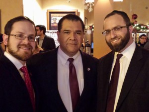 Rabbi A.D. Motzen, Agudath Israel of America's national director of state relations; Senator Martin Sandoval (D-Chicago) and Rabbi Yitzchok Ehrman, COO of Agudath Israel of Illinois.