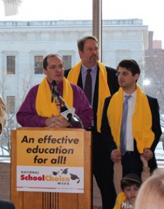 Eric Gordon, CEO of the Cleveland Metropolitan School District; David Hansen, executive director of Quality School Choice; and Rabbi Yitz Frank