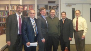 Tennessee Sen. Brian Kelsey (R-Germantown) meeting with rabbis and lay leaders of the Memphis Orthodox community to discuss Opportunity-Scholarships (L-R) Rabbi Joel Finkelstein, rabbi of Anshei Sphard-Beth El Emeth Synagogue; Marvin Rubenstein, president of Young Israel of Memphis; Sen. Brian Kelsey; Pace Cooper, president of Baron Hirsch Synagogue; Rabbi Aaron Feigenbaum, rabbi of Young Israel of Memphis; and Sam Chafetz, past president of the Memphis Jewish Federation and Margolin Hebrew Academy/Feinstone Yeshiva of the South Not Shown: Rabbi Shai Finkelstein, rabbi of Baron Hirsch Synagogue and Rabbi  A.D. Motzen, Agudath Israel's national director of state relations