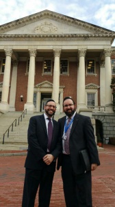Rabbi Yaacov Cohen, executive director, Talmudical Academy of Baltimore and Rabbi Sadwin in front of the State House.