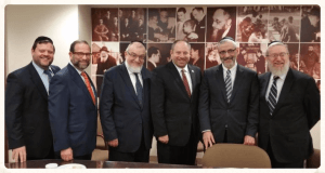 Pictured: Chaskel Bennet, Leon Goldenberg, Rabbi Shmuel Lefkowitz, Councilman Rory Lancman, Rabbi Chaim Dovid Zwiebel, Rabbi Labish Becker