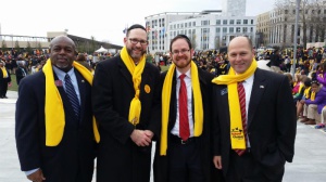 Representative Mike Glanton (D-75), Rabbi Yechezkel Freundlich, Head of School Yeshiva Ohr Yisroel, Rabbi A.D. Motzen, and Senator Hunter Hill (R-6)
