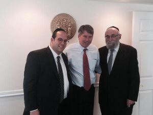 Rabbi Avi Schnall, Assemblyman Kean and Rabbi Yosef Gellman of Bnos Esther Malka girls school