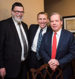 Rabbi Dovid Schnell, President of Agudath Israel of Illinois; Mr. Bruce Leon; IL Senate President, John Cullerton (D-6)