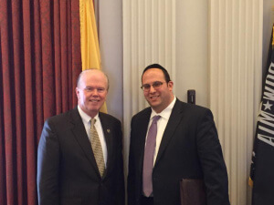 Rabbi Avi Schnall with New Jersey State Senator Patrick Diegnan