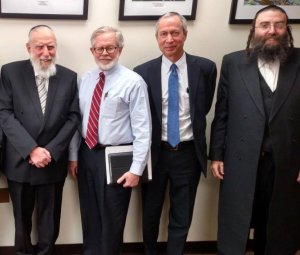 L- R: Rabbi Shmuel Blech, NYS Assemblyman Richard Gottfried, Dr. Dan Berman, Rabbi Berish Fried