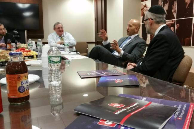 Bronx Boro President, Ruben Diaz Jr., discusses community matters at Agudath Israel of America's Manhattan headquarters